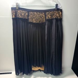 BCBG RAKEL Sheer Lace Detail Mid-Lenth Pleated Black Skirt